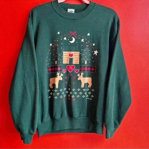 Vintage Sweaters - Vintage 90s Reindeer Christmas crewneck pullover sweater size Medium